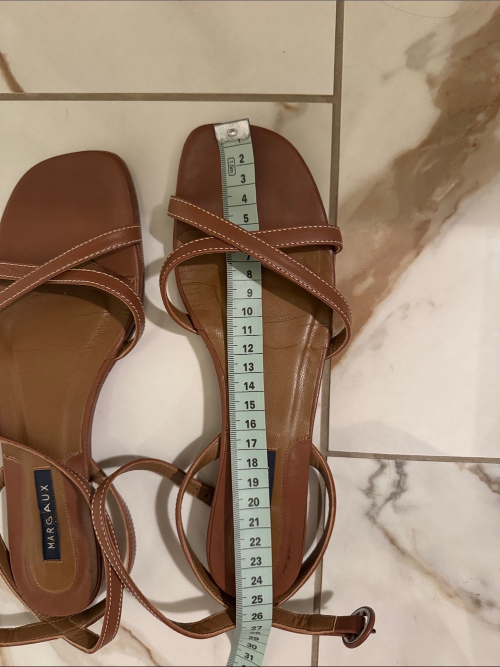 Margaux Tan Leather Strappy Ankle-Wrap Sandals - Picture 7 of 14